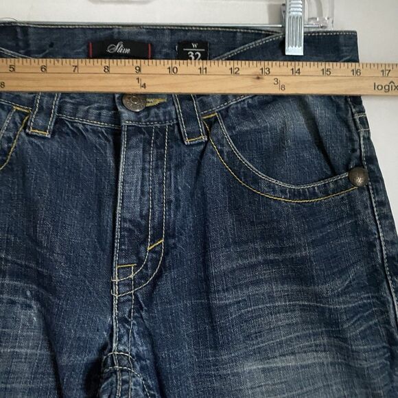 Vintage Marc Ecko Slim Fit Jeans Men 32x30 Blue Distressed Stitched Y2K Grunge - Picture 3 of 14